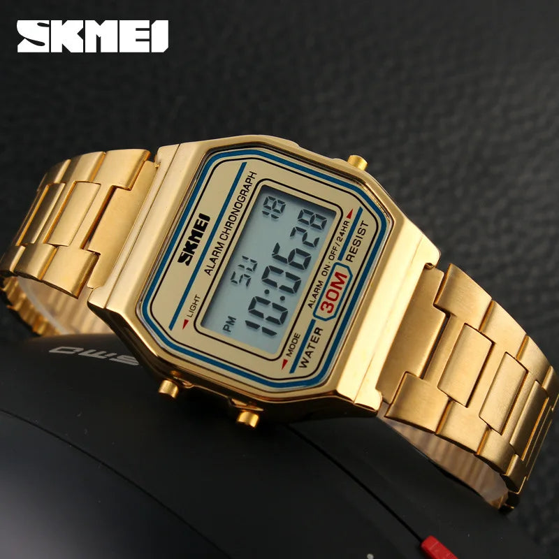Reloj digital retro con correa delgada