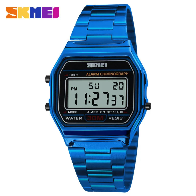 Reloj digital retro con correa delgada