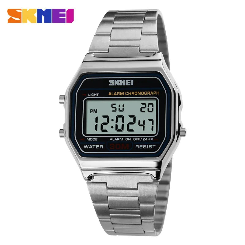 Reloj digital retro con correa delgada