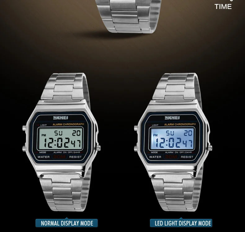 Reloj digital retro con correa delgada