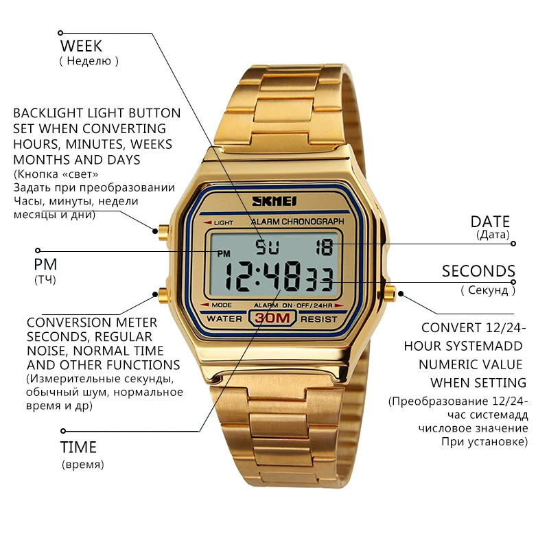 Reloj digital retro con correa delgada