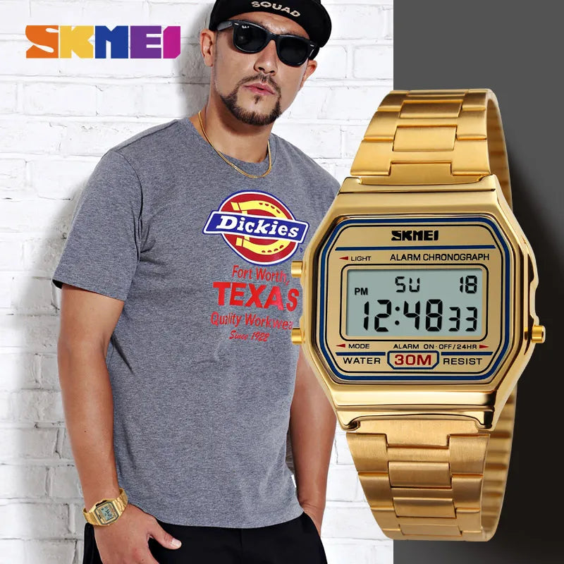 Reloj digital retro con correa delgada