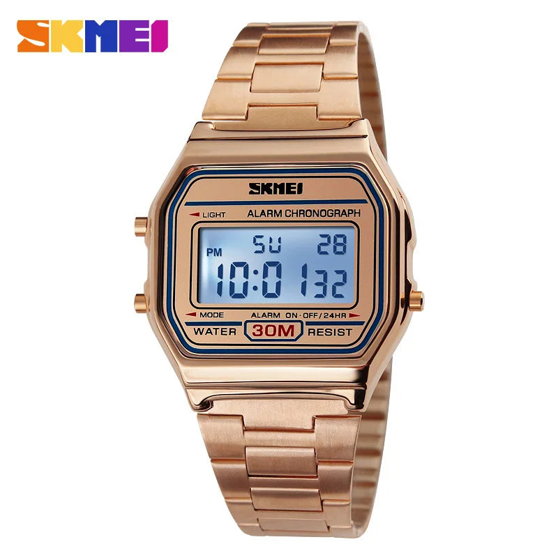 Reloj digital retro con correa delgada