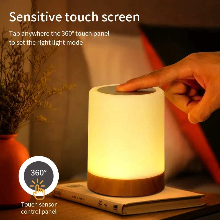 Lámpara de mesilla táctil regulable con luz RGB y blanca