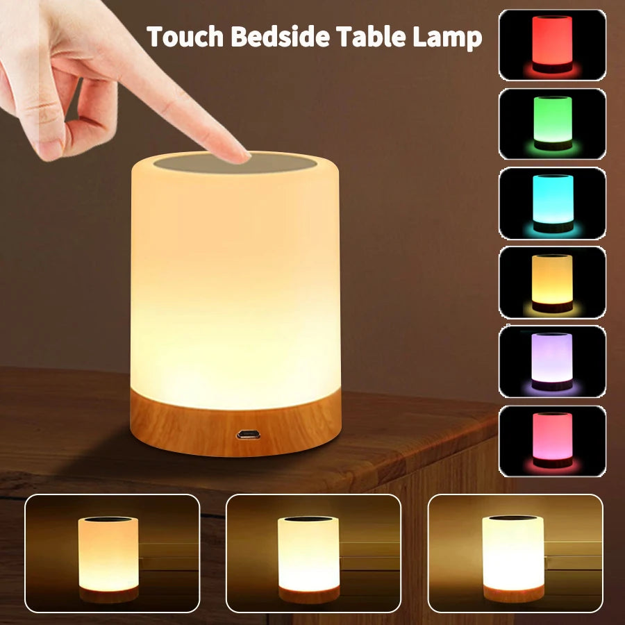 Lámpara de mesilla táctil regulable con luz RGB y blanca