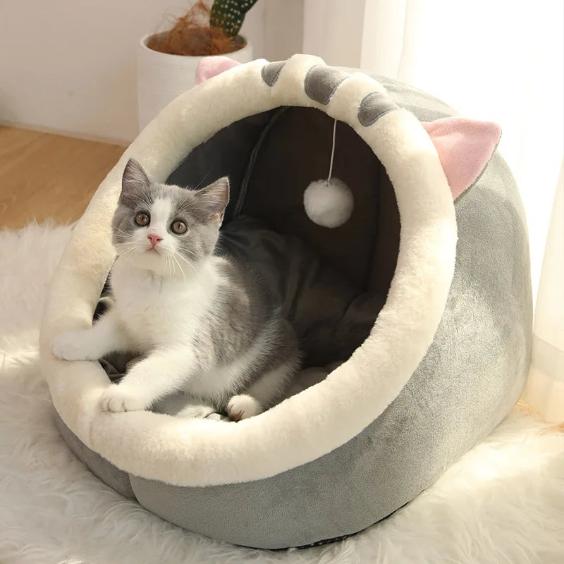 Cama cueva semicerrada para gatos y perros pequeños