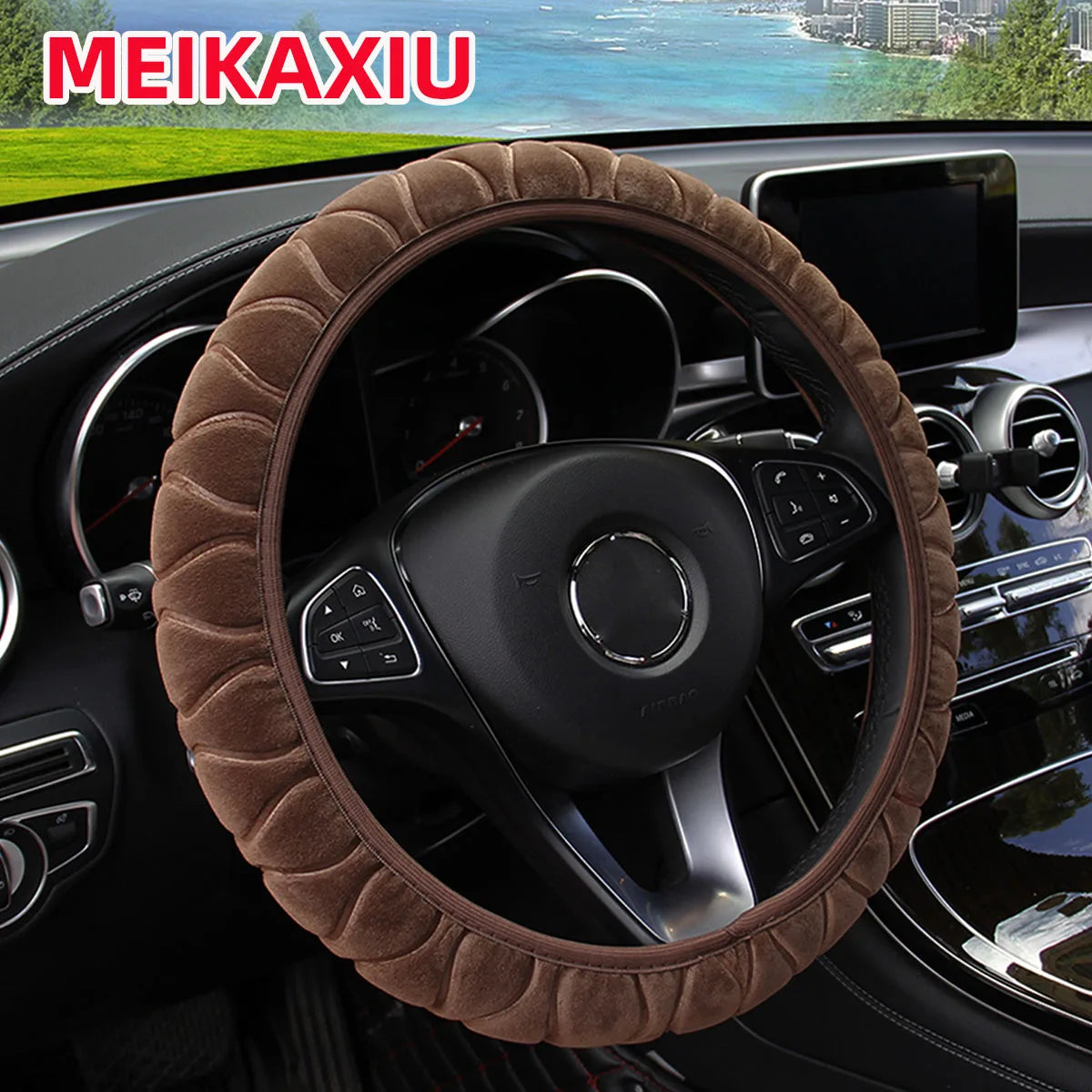 Funda de felpa corta para volante de coche