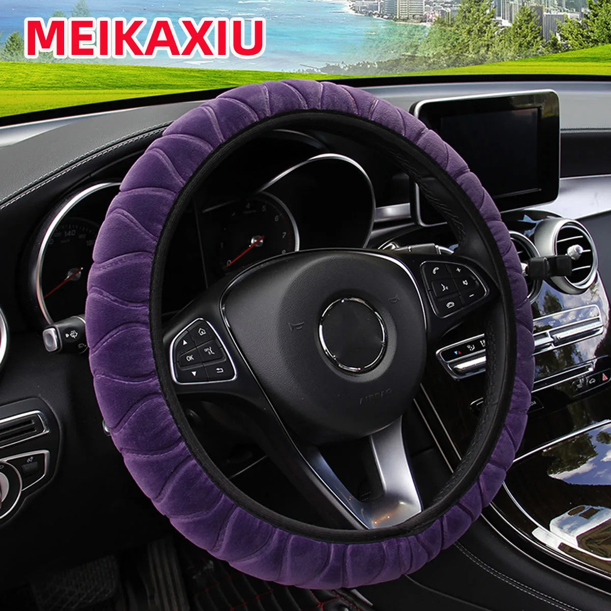 Funda de felpa corta para volante de coche