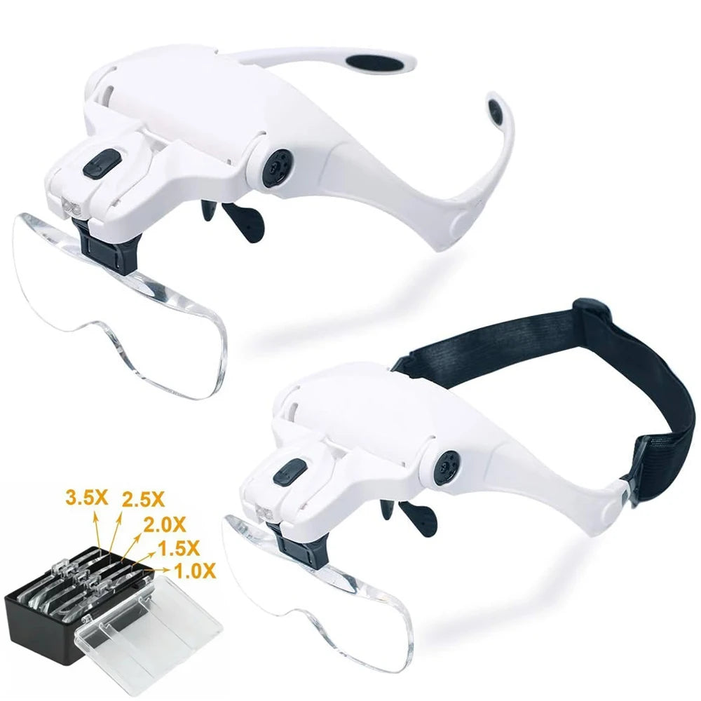 Gafas lupa de cabeza con luz LED y 5 lentes