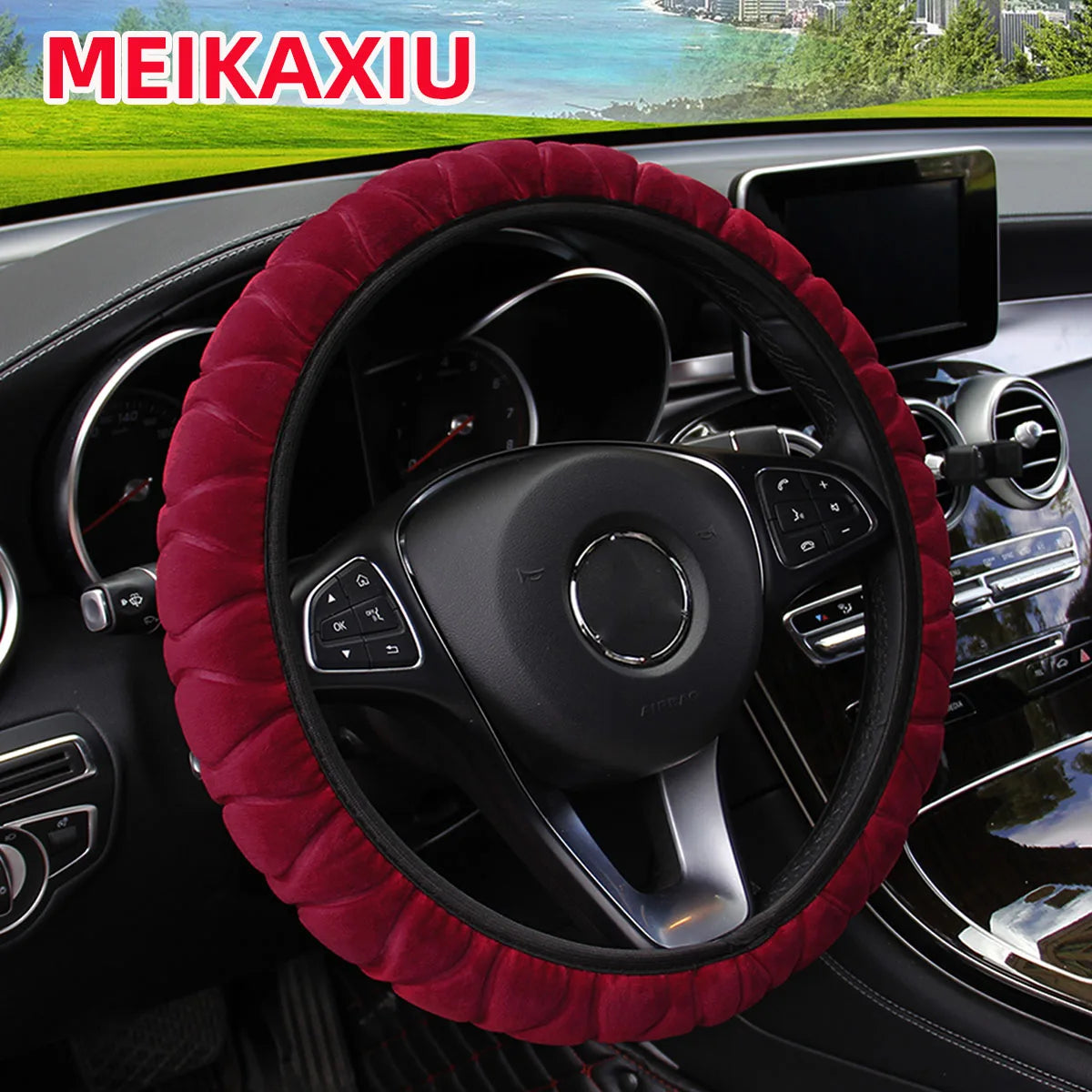 Funda de felpa corta para volante de coche