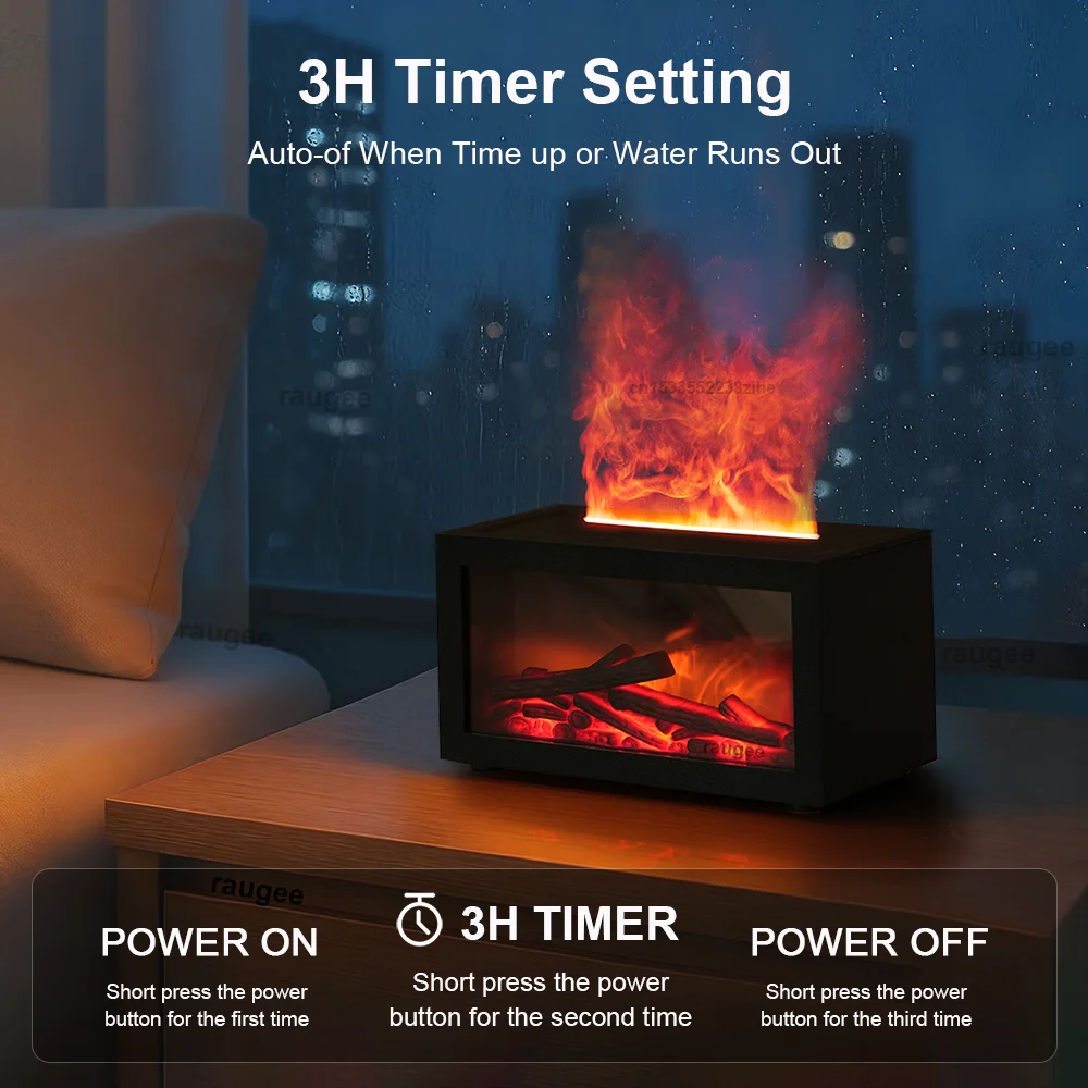 Humidificador difusor con efecto llama y luz led