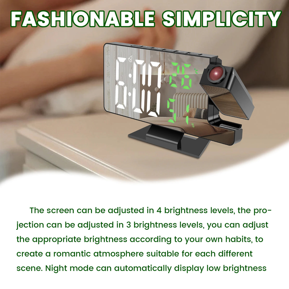 Reloj despertador digital LED con proyector y espejo