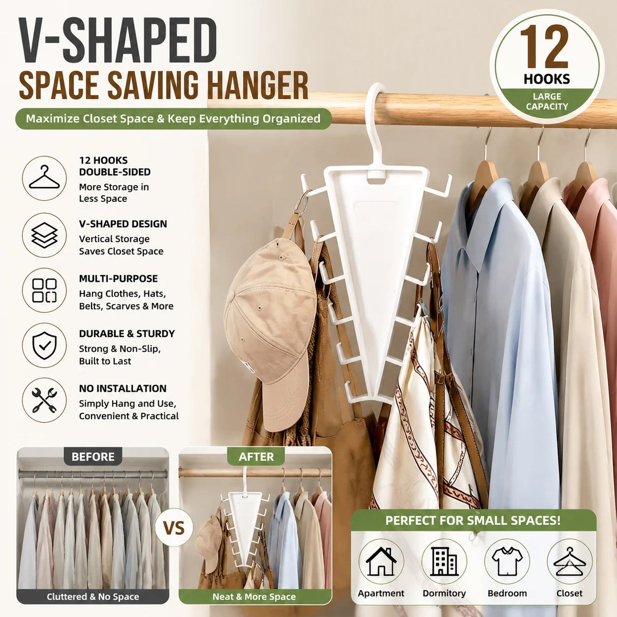 Organizador vertical con 12 ganchos en forma de V