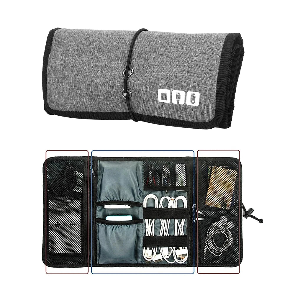 Estuche organizador enrollable de cables y cargadores