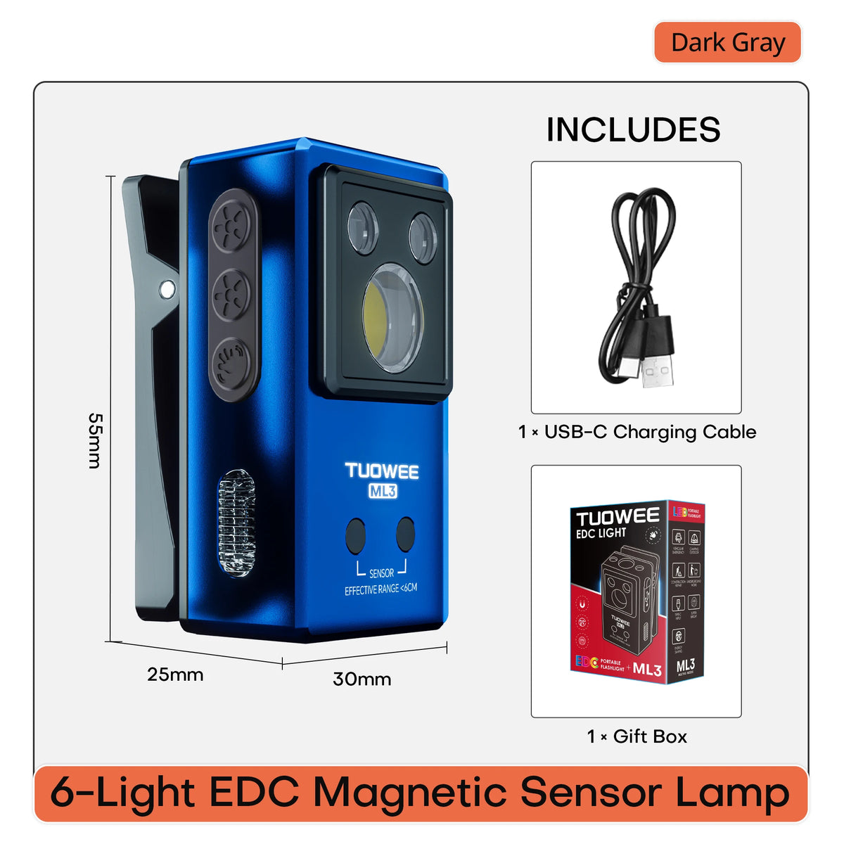 Mini linterna de clip recargable con imán y luz RGB