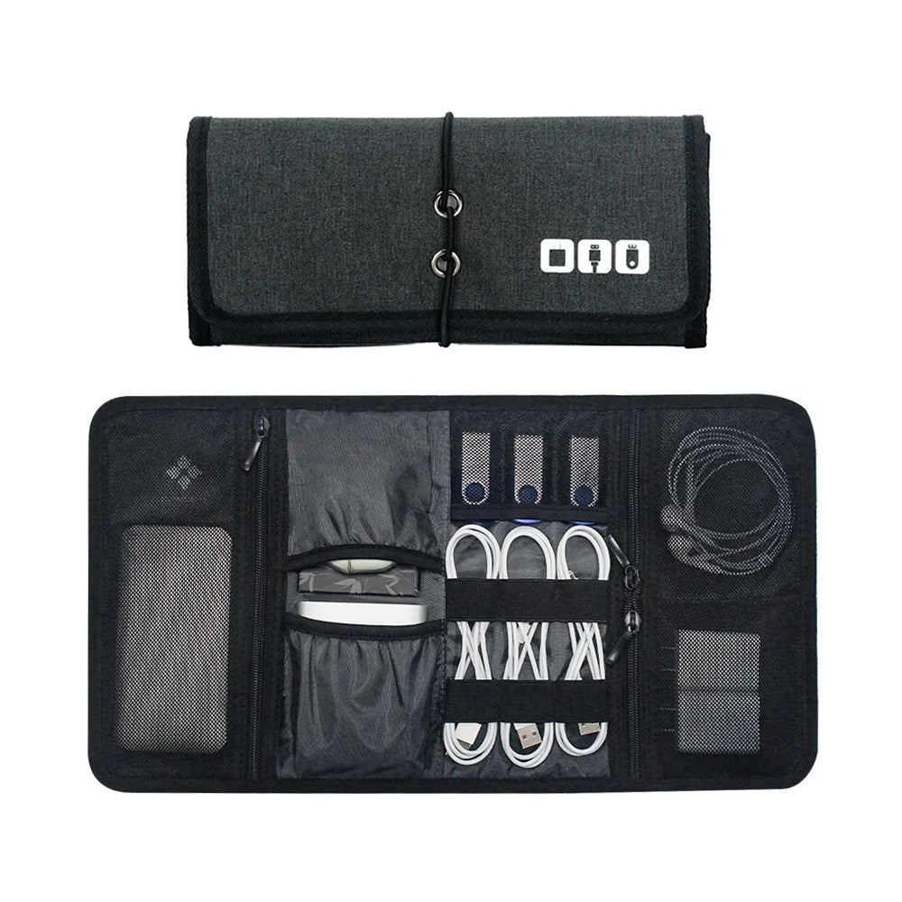 Estuche organizador enrollable de cables y cargadores