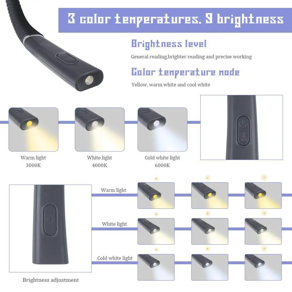 Lámpara LED flexible de cuello para lectura