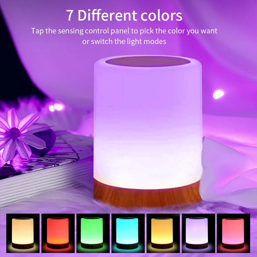 Lámpara de mesilla táctil regulable con luz RGB y blanca