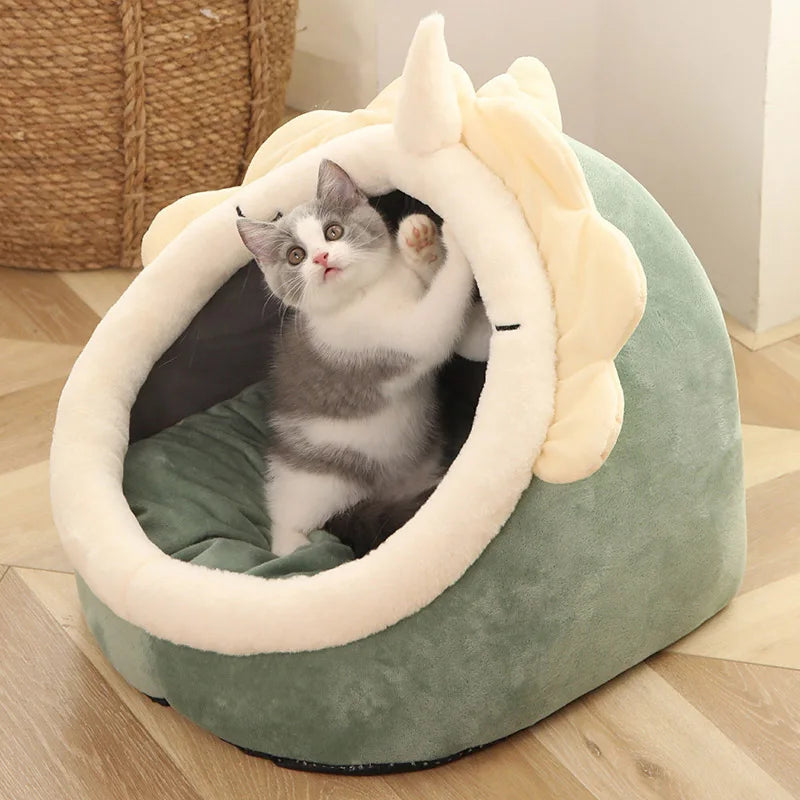 Cama cueva semicerrada para gatos y perros pequeños