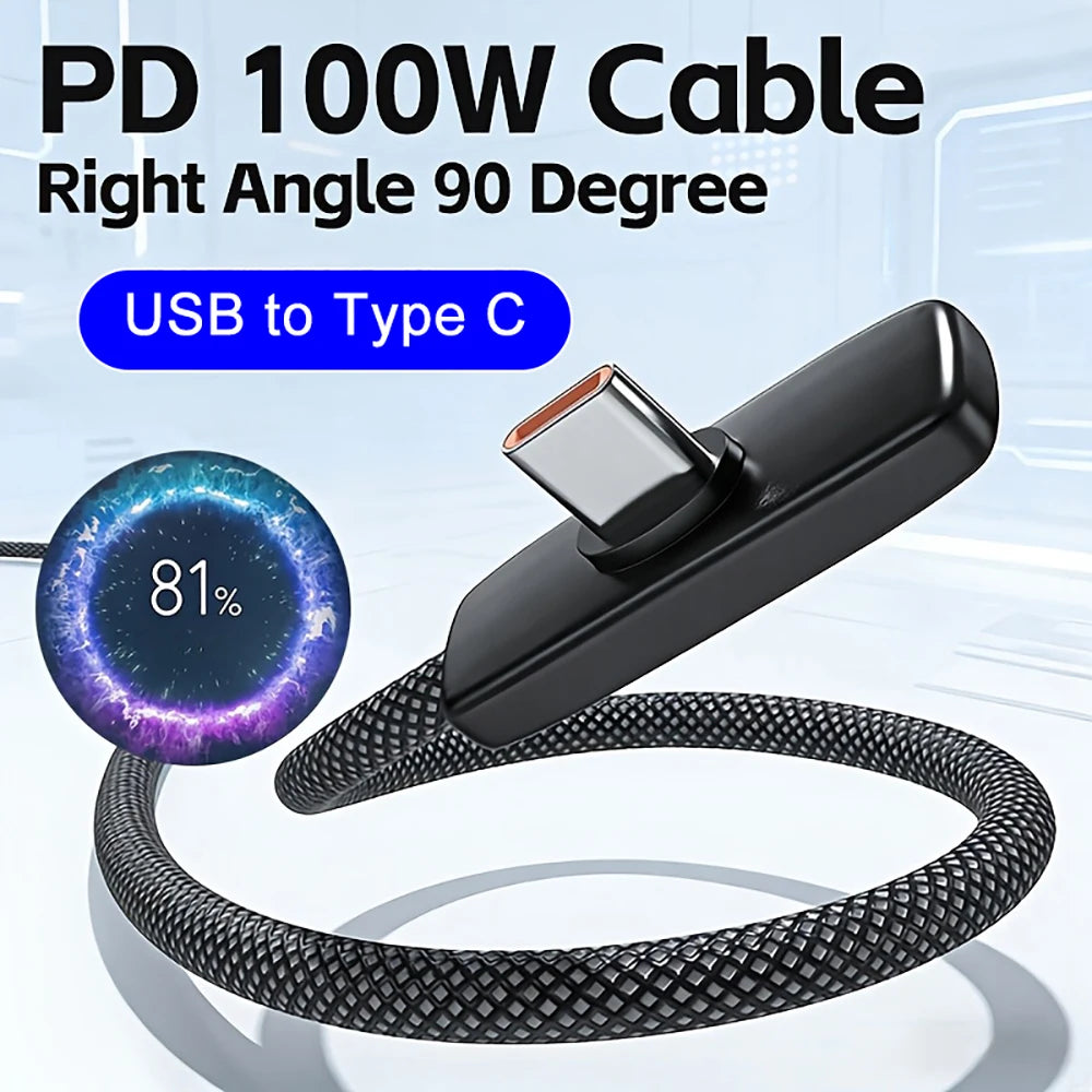 Cable USB a Tipo C de Carga Rápida en Ángulo Recto
