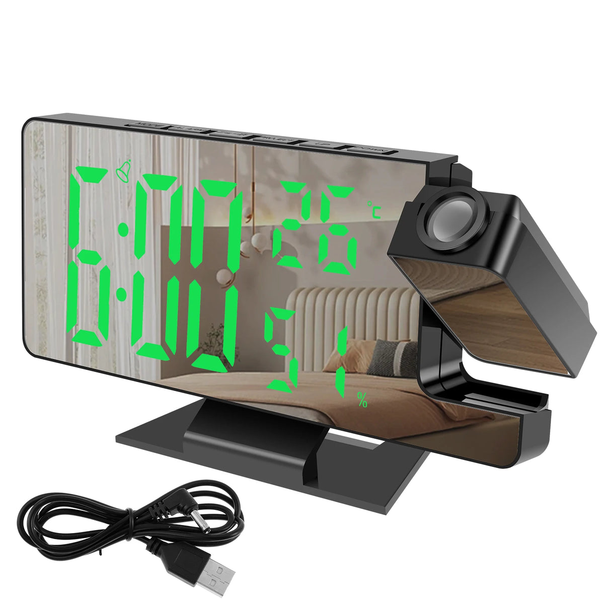 Reloj despertador digital LED con proyector y espejo