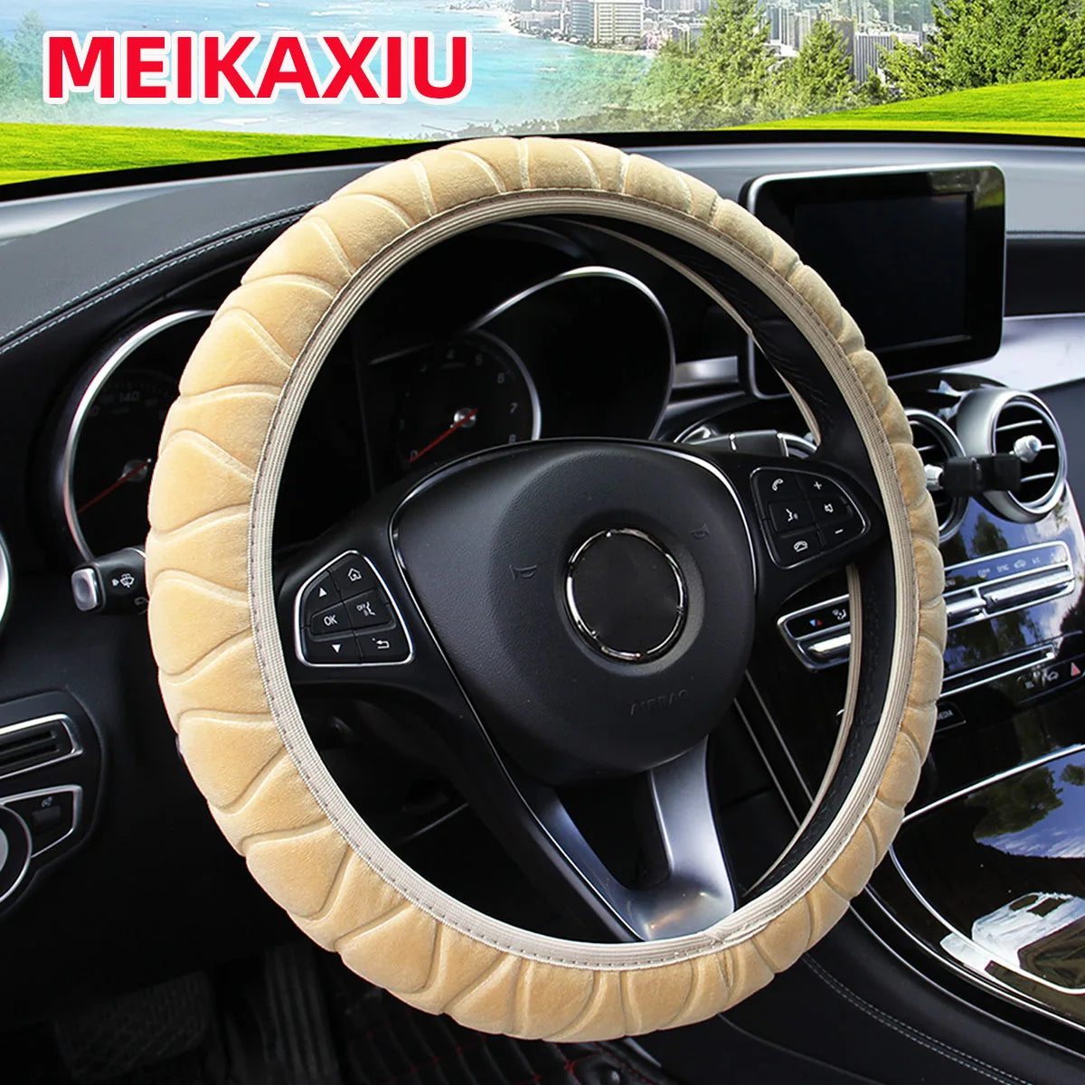 Funda de felpa corta para volante de coche