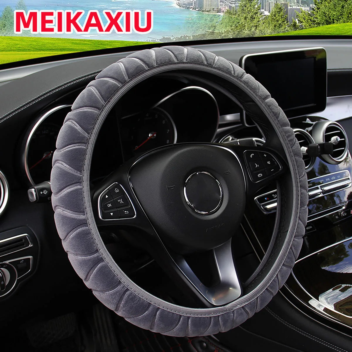 Funda de felpa corta para volante de coche