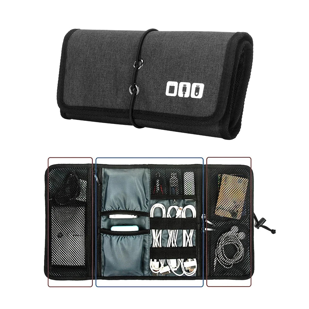 Estuche organizador enrollable de cables y cargadores