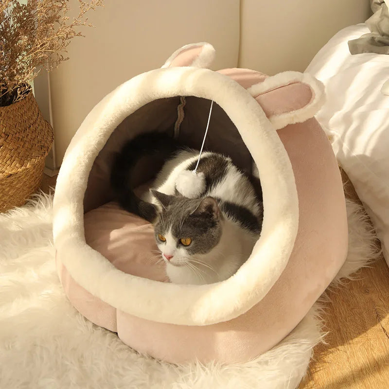 Cama cueva semicerrada para gatos y perros pequeños