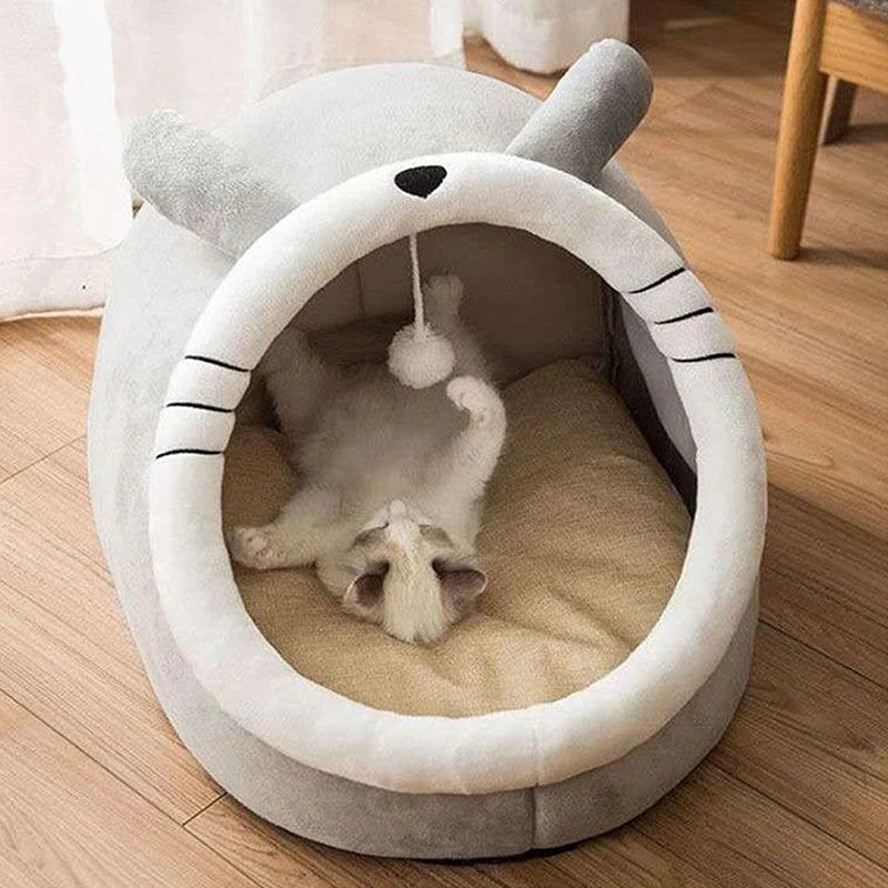 Cama cueva semicerrada para gatos y perros pequeños