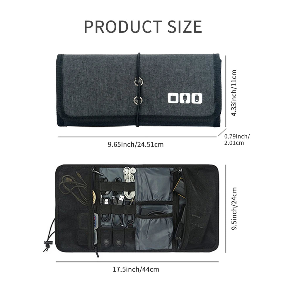 Estuche organizador enrollable de cables y cargadores
